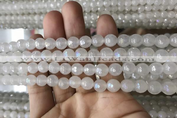 CWH60 15.5 inches 6mm faceted round AB-color white jade beads