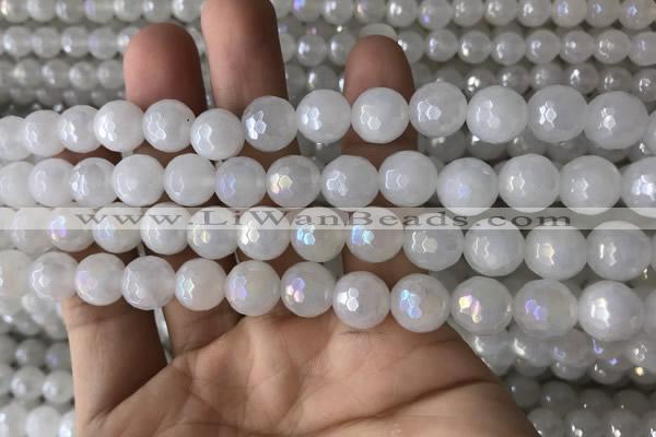 CWH61 15.5 inches 8mm faceted round AB-color white jade beads