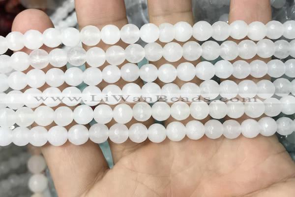 CWH77 15.5 inches 6mm faceted round white jade beads wholesale