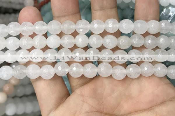 CWH78 15.5 inches 8mm faceted round white jade beads wholesale