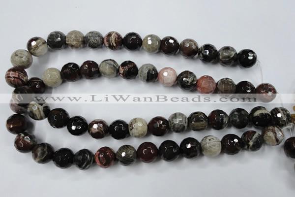 CWJ215 15.5 inches 14mm faceted round wood jasper gemstone beads