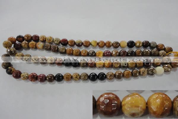 CWJ302 15.5 inches 8mm faceted round wood jasper gemstone beads