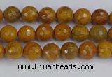 CWJ468 15.5 inches 4mm faceted round yellow petrified wood jasper beads