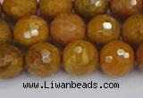 CWJ471 15.5 inches 10mm faceted round yellow petrified wood jasper beads