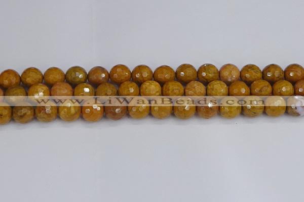 CWJ472 15.5 inches 12mm faceted round yellow petrified wood jasper beads