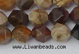 CWJ485 15.5 inches 10mm faceted nuggets wood jasper beads