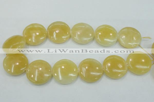 CYJ53 15.5 inches 35mm flat round yellow jade gemstone beads wholesale