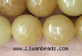 CYJ635 15.5 inches 14mm faceted round yellow jade beads wholesale