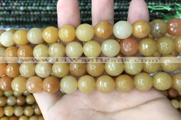 CYJ635 15.5 inches 14mm faceted round yellow jade beads wholesale