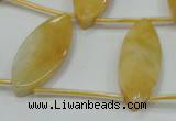 CYJ72 Top-drilled 15*35mm carved leaf yellow jade beads wholesale