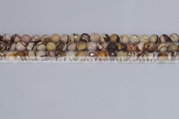 CZJ280 15.5 inches 8mm faceted round zebra jasper beads