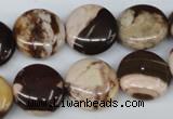 CZJ362 15.5 inches 16mm flat round zebra jasper beads wholesale