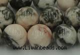 CZJ555 15.5 inches 14mm round pink zebra jasper beads wholesale