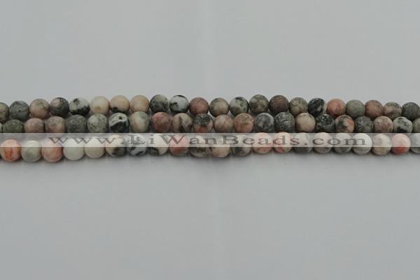 CZJ561 15.5 inches 6mm round matte pink zebra jasper beads