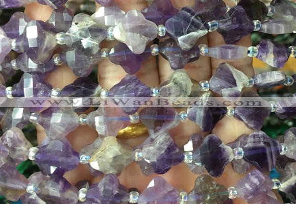 FGBS02 15 inches 12mm faceted Four leaf clover dogtooth amethyst beads