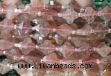 FGBS07 15 inches 12mm faceted Four leaf clover strawberry quartz beads