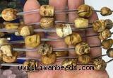 FGBS106 15 inches 10mm carved skull picture jasper beads wholesale