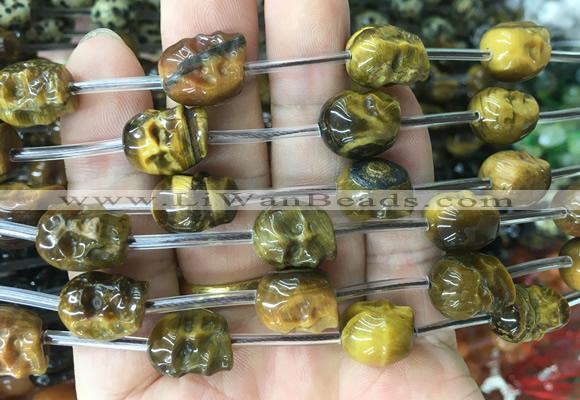 FGBS124 15 inches 12mm carved skull yellow tiger eye beads wholesale