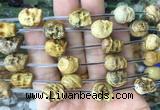 FGBS126 15 inches 12mm carved skull picture jasper beads wholesale