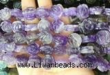 FGBS141 15 inches 14mm carved rose flower amethyst beads