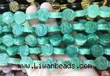 FGBS144 15 inches 14mm carved rose flower green aventurine beads