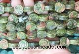 FGBS150 15 inches 14mm carved rose flower unakite beads