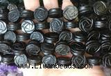 FGBS152 15 inches 14mm carved rose flower black obsidian beads