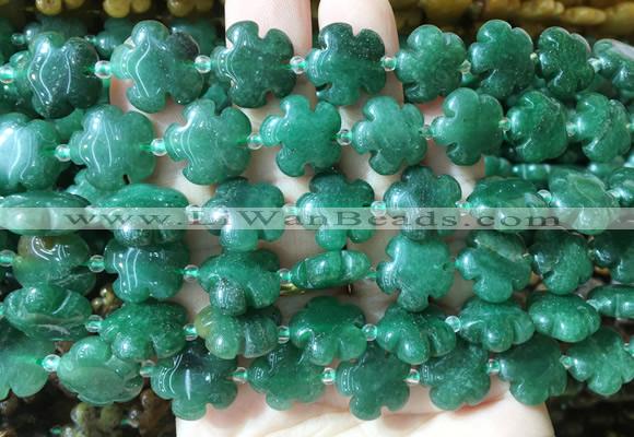 FGBS163 15 inches 15mm carved five petal flower green aventurine beads wholesale