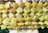 FGBS165 15 inches 15mm carved five petal flower yellow aventurine beads wholesale