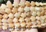 FGBS168 15 inches 15mm carved five petal flower pink aventurine beads wholesale