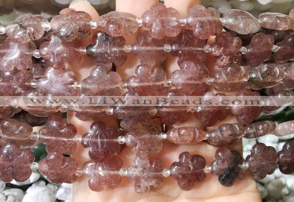 FGBS171 15 inches 15mm carved five petal flower strawberry quartz beads wholesale