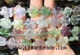 FGBS173 15 inches 15mm carved five petal flower fluorite beads wholesale