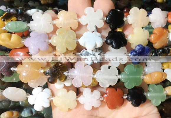 FGBS192 15 inches 15mm carved five petal flower colorful gemstone beads wholesale