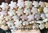 FGBS204 15 inches 20mm carved 5 petal flower pink ocean agate beads wholesale