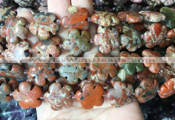 FGBS208 15 inches 20mm carved 5 petal flower brecciated jasper beads wholesale