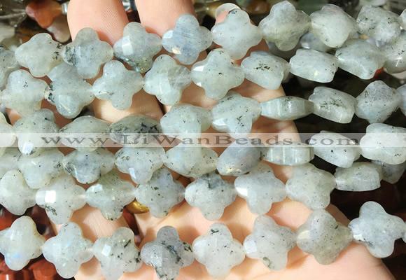 FGBS259 15 inches 13mm faceted 4 leaf clover labradorite beads wholesale