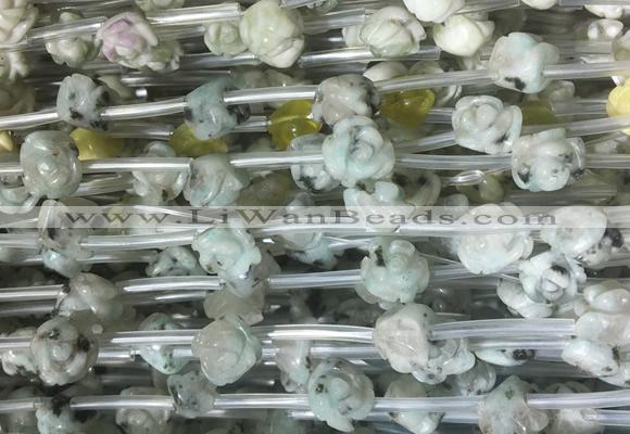 FGBS35 15 inches 8mm, 10mm, 12mm carved rose flower kiwi jasper beads