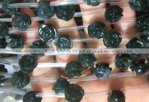 FGBS43 15 inches 10mm carved rose flower moss agate beads wholesale