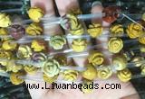 FGBS46 15 inches 10mm carved rose flower mookaite beads wholesale