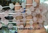 FGBS70 15 inches 10mm carved skull rose quartz beads wholesale