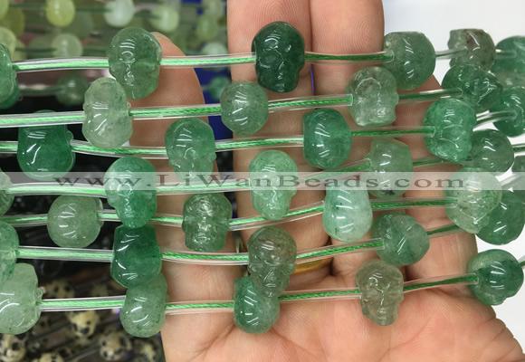 FGBS73 15 inches 10mm carved skull green strawberry quartz beads wholesale