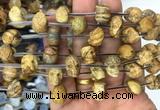 FGBS78 15 inches 10mm carved skull picture jasper beads wholesale