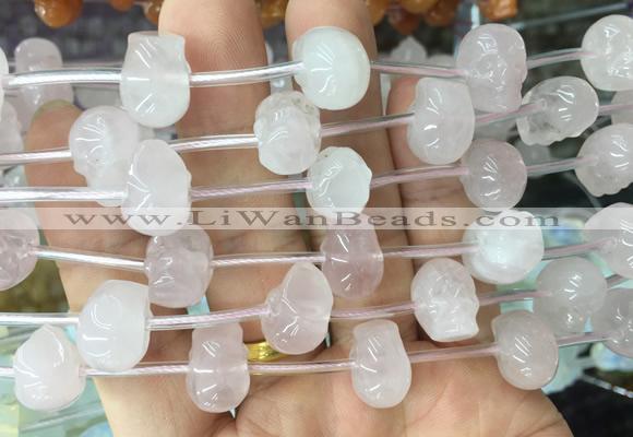 FGBS88 15 inches 12mm carved skull rose quartz beads wholesale