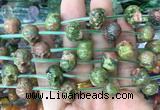 FGBS96 15 inches 12mm carved skull unakite beads wholesale