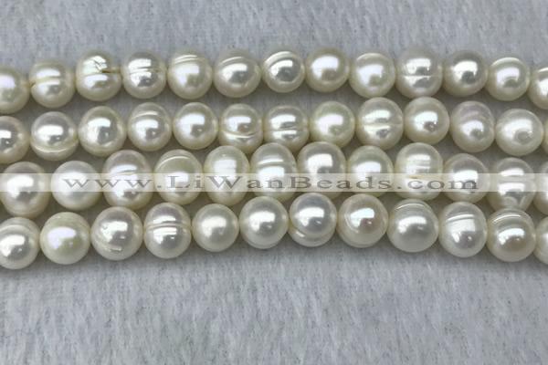 FWP100 15 inches 9mm - 10mm potato white freshwater pearl strands