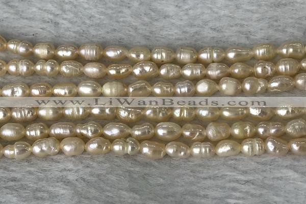 FWP166 14.5 inches 4.5mm rice pink freshwater pearl strands