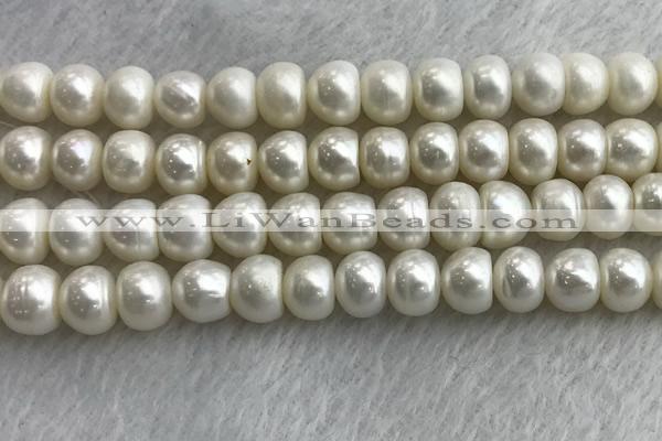 FWP326 15 inches 9mm - 10mm button white freshwater pearl strands