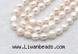 FWP500 14 inches 10mm - 11mm baroque white freshwater pearl strands