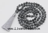 GMN1014 Hand-knotted 8mm, 10mm matte snowflake obsidian 108 beads mala necklaces with tassel