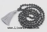 GMN1015 Hand-knotted 8mm, 10mm matte black labradorite 108 beads mala necklaces with tassel